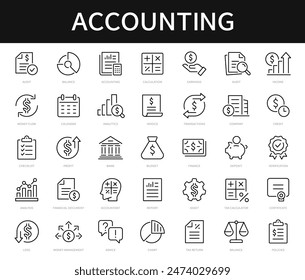 Accounting thin line icons set. Financial audit, invoice, taxes, business, report icon. Vector