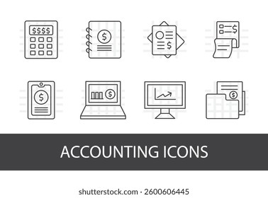 Accounting - thin line vector icon set