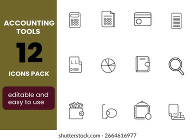Accounting Tools Editable Line Icons Pack
