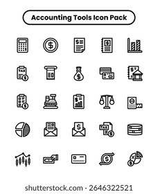 Accounting Tools thick line icon set