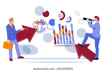 Accounting, trading, and brokerage services banner design, flat vector illustration isolated on white background. Business strategy of investments and money growth.