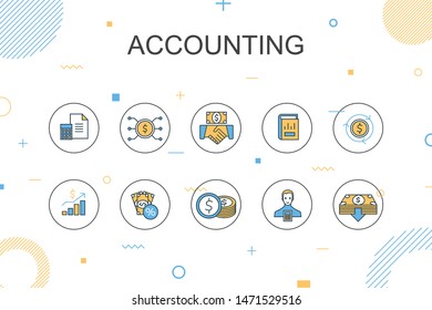 Accounting trendy Infographic template. Thin line design with Asset, Annual report, Net Income, Accountant