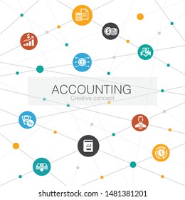 Accounting trendy web template with simple icons. Contains such elements as Asset, Annual report, Net Income, Accountant icons