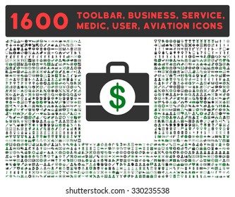 Accounting vector icon and 1600 other business, service tools, medical care, software toolbar, web interface pictograms. Style is bicolor flat symbols, green and gray colors, rounded angles, white