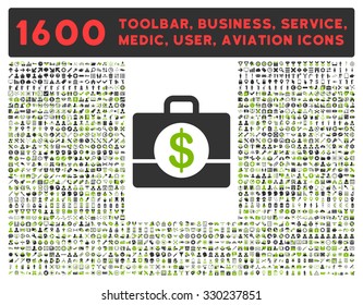 Accounting vector icon and 1600 other business, service tools, medical care, software toolbar, web interface pictograms. Style is bicolor flat symbols, eco green and gray colors, rounded angles, white