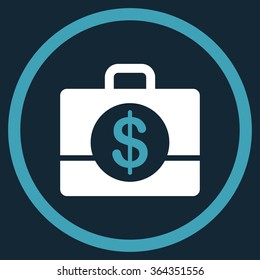 Accounting vector icon. Style is bicolor flat circled symbol, blue and white colors, rounded angles, dark blue background.