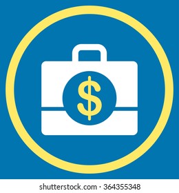 Accounting vector icon. Style is bicolor flat circled symbol, yellow and white colors, rounded angles, blue background.