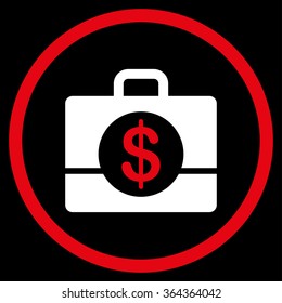Accounting vector icon. Style is bicolor flat circled symbol, red and white colors, rounded angles, black background.
