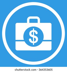 Accounting vector icon. Style is flat circled symbol, white color, rounded angles, blue background.