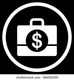 Accounting vector icon. Style is flat circled symbol, white color, rounded angles, black background.