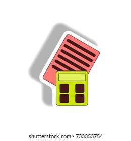 accounting Vector illustration in paper sticker style of calculator and blank