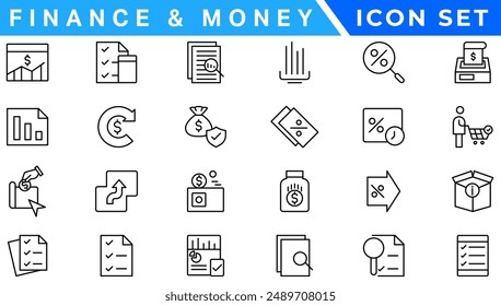 Accounting web icons set. Accounting and Audit - simple thin line icons collection. Containing financial statement, taxes, accountant, financial audit, invoice, income and more. Simple web icons set