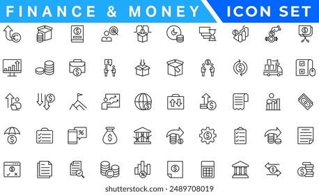 Accounting web icons set. Accounting and Audit - simple thin line icons collection. Containing financial statement, taxes, accountant, financial audit, invoice, income and more. Simple web icons set