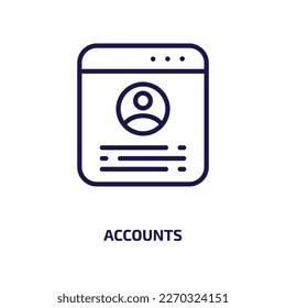 accounts icon from user interface collection. Thin linear accounts, account, business outline icon isolated on white background. Line vector accounts sign, symbol for web and mobile