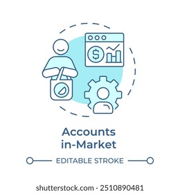 Ícone de conceito azul flexível do mercado de contas. Métrica estatística, gerenciamento de marketing. Ilustração de linha de forma redonda. Ideia abstrata. Design gráfico. Fácil de usar em infográfico, apresentação