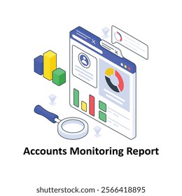 Accounts Monitoring Report isometric Colored illustration. EPS File stock illustration