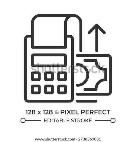 Accounts payable pixel perfect line icon. Money owed by company to creditors. Goods and services on credit. Isolated vector illustration. Outline symbol. Simple linear drawing. Editable stroke