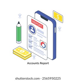 Accounts Report isometric Colored illustration. EPS File stock illustration