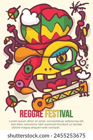 accoustic dreadlock reggae man concept. abstract prehistoric images reggae festival template poster vector illustration.