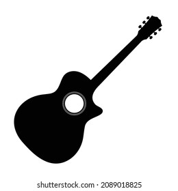 Accoustic guitar with cutaway auditorium body shape icon symbol. Vector illustration EPS 10 isolated on white background.