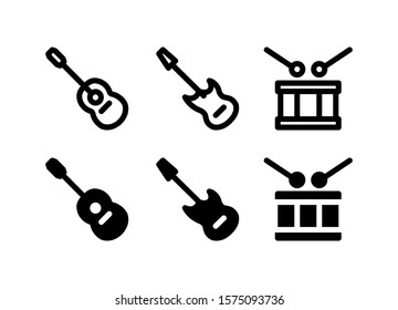 Accoustic Guitar, Electric Guitar, & Drum Icon. Music Category. Arts Icon Set Vector Logo Symbol.
