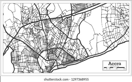 Accra Ghana City Map in Retro Style. Outline Map. Vector Illustration. 