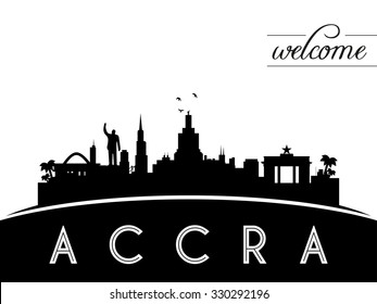 Accra Ghana skyline silhouette, black and white design, vector illustration