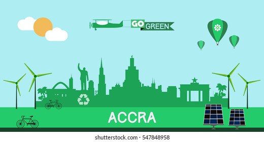 Accra Ghana skyline silhouette flat design vector, green city concept