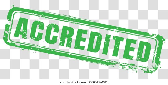 Akkreditierte grüne Rechteck, Gummistempel Symbol einzeln auf weißem, transparentem Hintergrund. Akkreditierte Briefmarke. Akkreditierte und beglaubigte Stempelmarke.