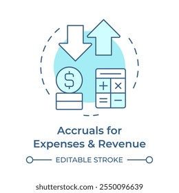 Accruals for expenses and revenue soft blue concept icon. Accounting calculation. Round shape line illustration. Abstract idea. Graphic design. Easy to use in infographic, presentation