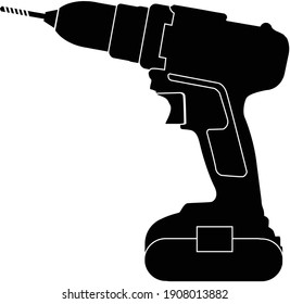 Accu drill repair tool silhouette vector illustration isolated