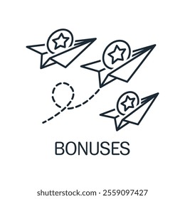 Accumulate, collect bonuses. Marketing program. Vector linear icon isolated on white background.