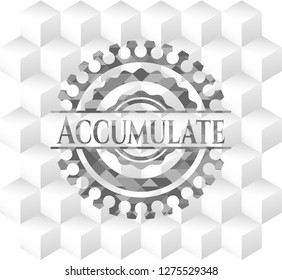 Accumulate grey badge with geometric cube white background