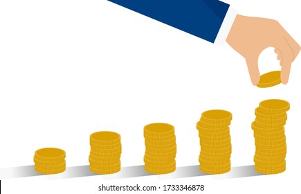 Accumulate money image,hand holding coin,vector illustration,white isolated