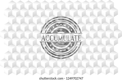 Accumulate realistic grey emblem with cube white background