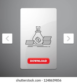 Accumulation, bag, investment, loan, money Line Icon in Carousal Pagination Slider Design & Red Download Button
