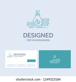 Accumulation, bag, investment, loan, money Business Logo Line Icon Symbol for your business. Turquoise Business Cards with Brand logo template