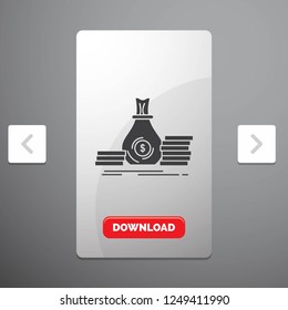 Accumulation, bag, investment, loan, money Glyph Icon in Carousal Pagination Slider Design & Red Download Button