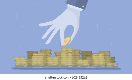 Accumulation of capital, saving of funds.  Concept business vector for investing into ideas, creative  work, growing business. Flat illustration with thin broken line.
