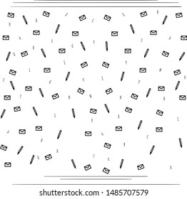 The accumulation of small letters and school pens. Among them there are letters.