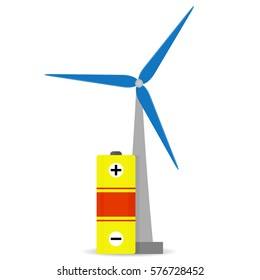 Accumulation wind energy. Efficiency energy, electricity power from wind mill illustration vector