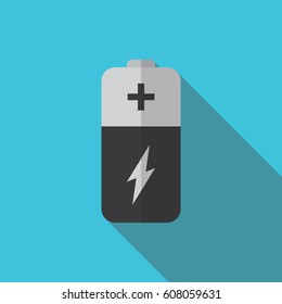 Accumulator Battery flat icon with shadow isolated on blue background. Battery vector illustration in Flat style for graphic and web design, Modern simple vector sign.