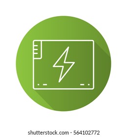 Accumulator battery. Flat linear long shadow icon. Vector line symbol
