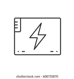 Accumulator battery linear icon. Thin line illustration. Action camera battery contour symbol. Vector isolated outline drawing