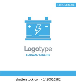 Accumulator, Battery, Power, Car Blue Solid Logo Template. Place for Tagline