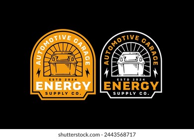 accumulator battery power energy badge logo design template  for car wash service and workshop