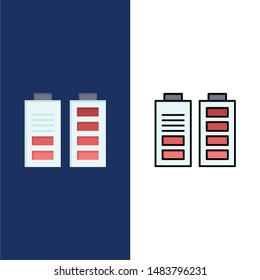 Accumulator, Battery, Power, Full  Icons. Flat and Line Filled Icon Set Vector Blue Background