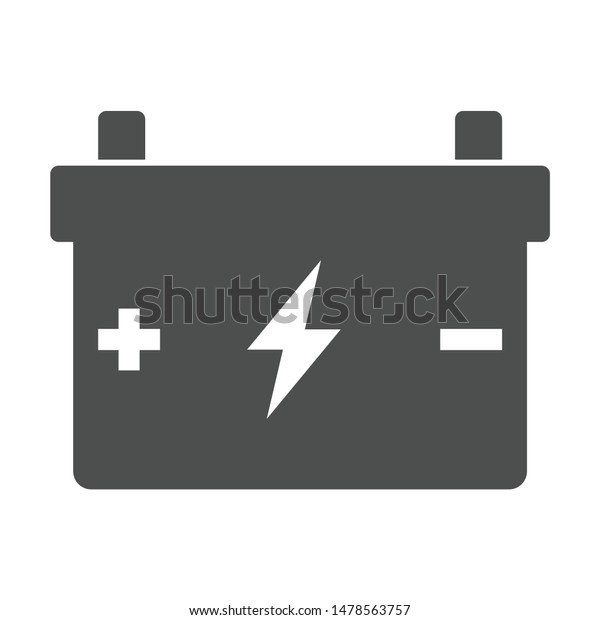 accumulator battery\
with terminals lightning and polarity plus minus signs icon\
isolated on white background. accumulator battery flat icon for\
web, mobile and user interface\
design