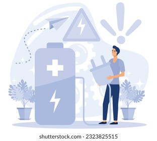 Accumulator battery use concept,  Innovative battery technology, energy storage, safe energy device, flat vector modern illustration