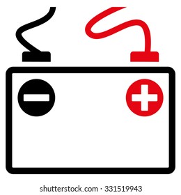 Accumulator Battery vector icon. Style is bicolor flat symbol, intensive red and black colors, rounded angles, white background.